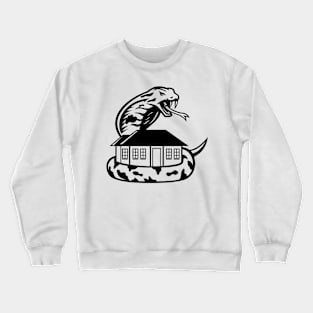 King Cobra or Ophiophagus Hannah Venomous Snake Guarding a House Ready to Attack Mascot Black and White Crewneck Sweatshirt